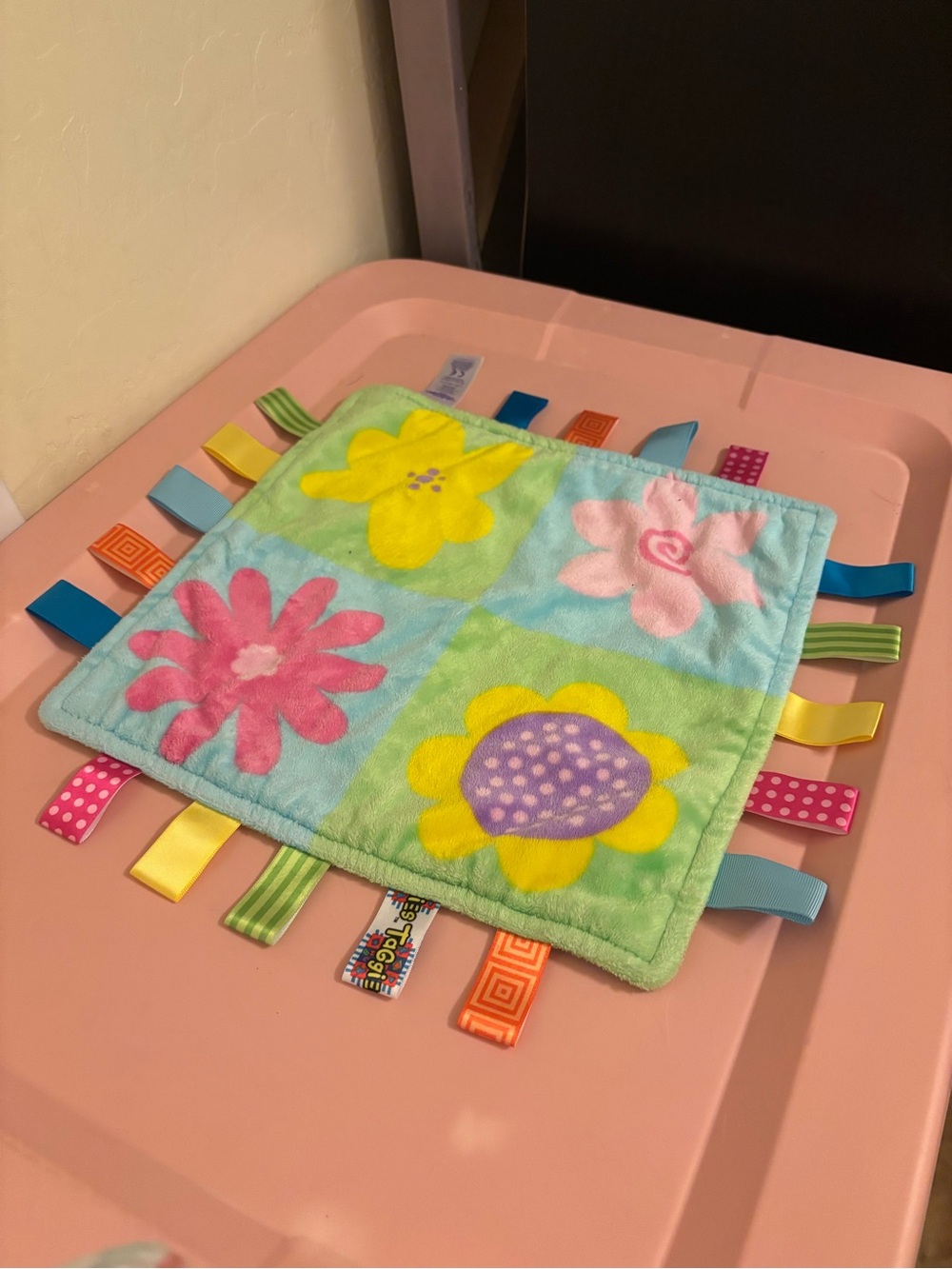 Taggies Floral Sensory Tag Blanket - Pink Yellow Blue Green Purple